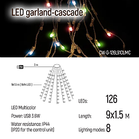 Світлодіодна гірлянда каскад 126 Led 9*1,5м 8 режимів різнокольорова USB CW-G-126L91CUMC ColorWay, фото 8