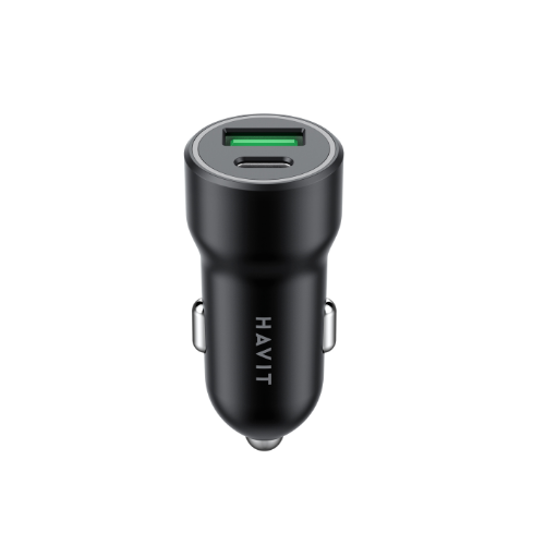 Автомобільний зарядний пристрій Havit HV-CC613 USB+Type-C QC+PD чорний