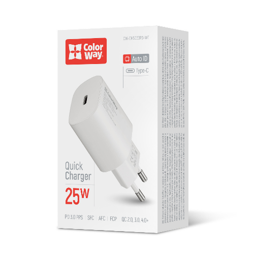 Зарядний пристрій мережевий Type-C 25W білий ColorWay CW-CHS033PD-WT, фото 1
