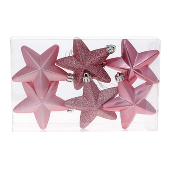 Набір ялинкових прикрас Зірки 7,5см, колір - рожевий фламінго, 6 шт.: перламутр, матовий, гл BONA DI