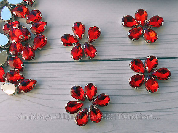 Стрази у цапах, "краплина", бордові, 7х10мм. (КМА-1928). 1шт.