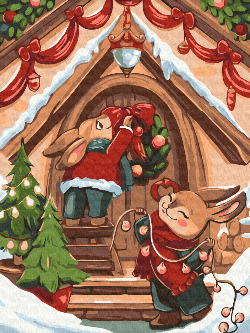 Картина за номерами 30х40 см. Святкові зайчики © Olena Lazarenko. Brushme 1016
