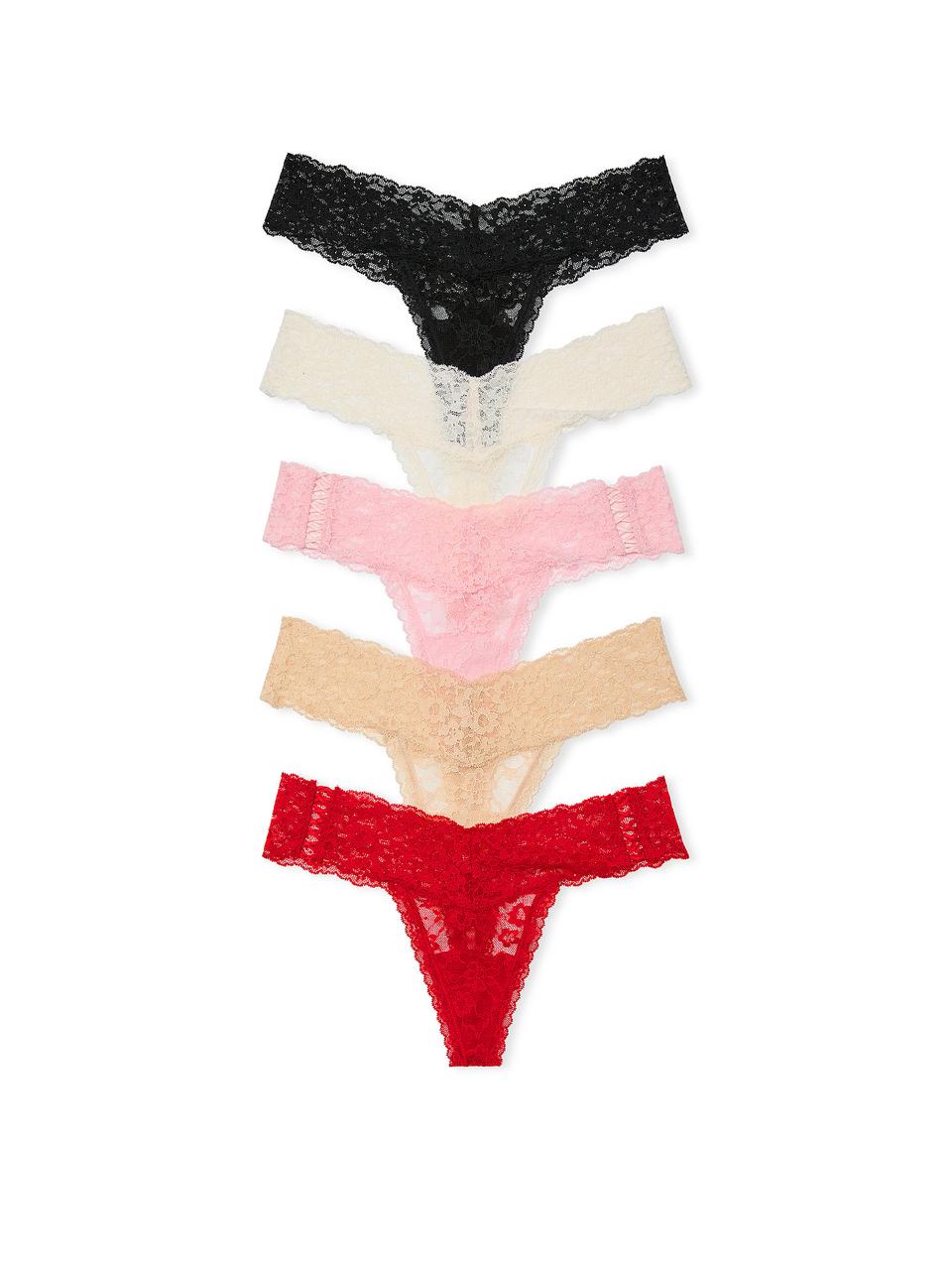 Мережевні Трусики Стрінги Victoria's Secret Lace Thong, Набір 5 шт, Червоні, фото 1