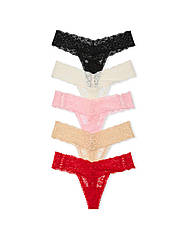 Мережевні Трусики Стрінги Victoria's Secret Lace Thong, Набір 5 шт, Червоні