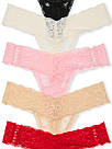 Мережевні Трусики Стрінги Victoria's Secret Lace Thong, Набір 5 шт, Червоні, фото 2