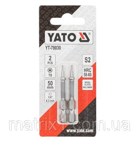 Біти для шурупокрута YATO; "TORX" T8 х 50 мм. сталь S2. 6-гранний хвостовик 1/4",2 шт YT-78030