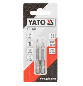 Біти для шурупокрута YATO; "TORX" T8 х 50 мм. сталь S2. 6-гранний хвостовик 1/4",2 шт YT-78030