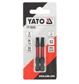 Біти ударні S2 для шурупокрута YATO "TORX" T30 х 50 мм. 6-гранний хвостовик 1/4", 2 шт. YT-78056