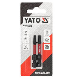 Біти ударні S2 для шурупокрута YATO; "TORX" T25 х 50 мм. 6-гранний хвостовик 1/4", 2 шт. YT-78054