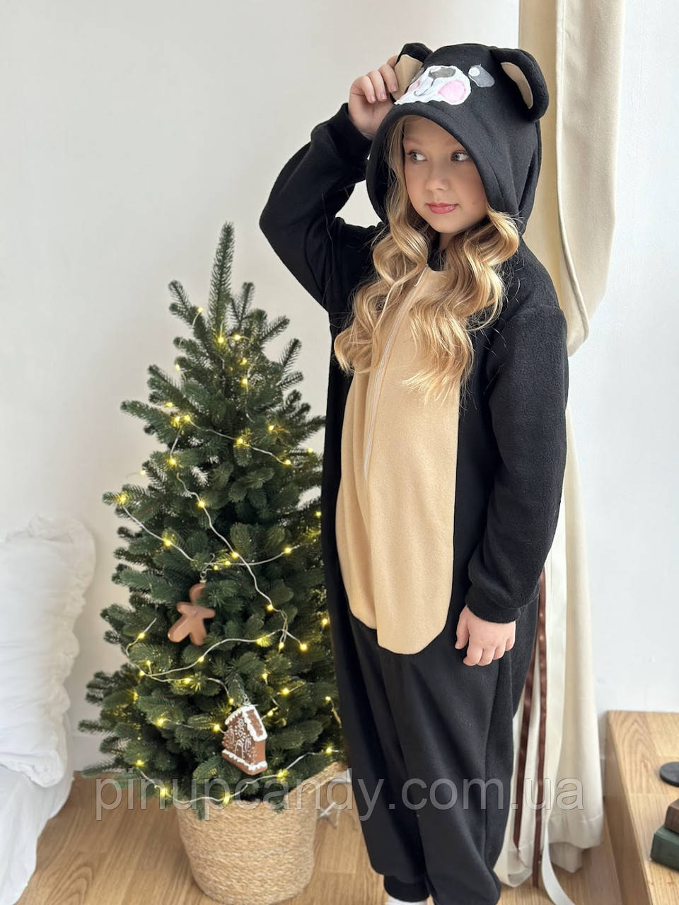 Кігурумі для дівчаток дитяча костюм піжама Ведмедиця Мішка фліс чорна (розміри: 80-104 см), фото 1