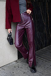 Стильні жіночі брюки з високою посадкою на блискавці з екошкіри BS407