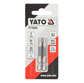 Біти для шурупокрута YATO; "TORX" T40 х 50 мм. сталь S2. 6-гранний хвостовик 1/4", 2 шт. YT-78036