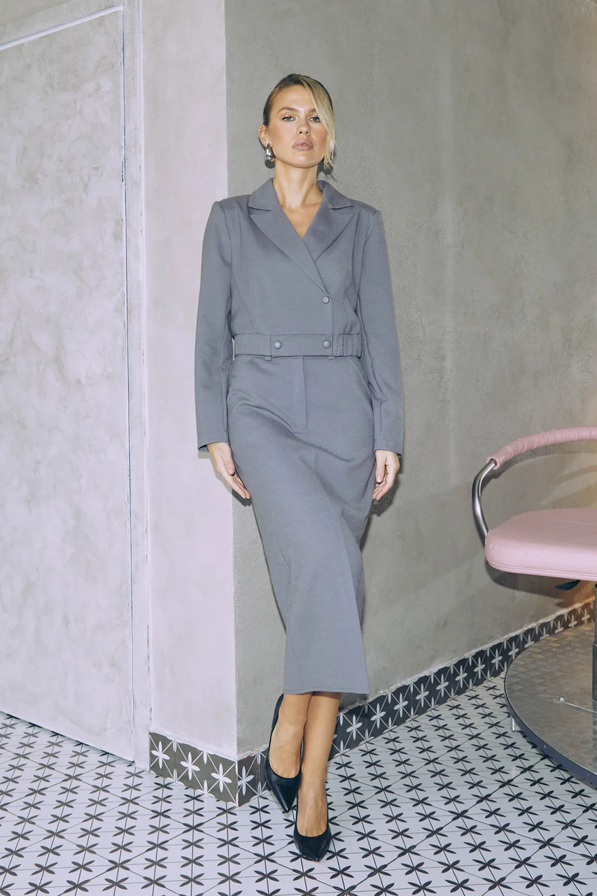 Спідниця міді з розрізом із турецької костюмки 42-52 розміри різні кольори сіра, фото 1