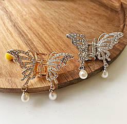 Краби для волосся оптом 3.5*5*3 см метал/ стрази 12 шт./пач. МЕТЕЛИКИ золото та срібло