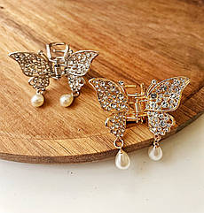 Краби для волосся оптом 5*3.5*2.5 см метал/ стрази 12 шт./пач. МЕТЕЛИКИ золото та срібло