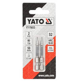 Біти для шурупокрута YATO; "TORX" T20 х 50 мм. сталь S2. 6-гранний хвостовик 1/4", 2 шт.YT-78033