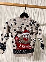 Теплий дитячий новорічний светр з оленем для хлопців і дівчат,бежевийТуреччина 110-116,122-128 см