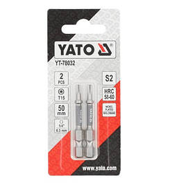 Біти для шурупокрута YATO; "TORX" T15 х 50 мм. сталь S2. 6-гранний хвостовик 1/4", 2 шт.YT-78032