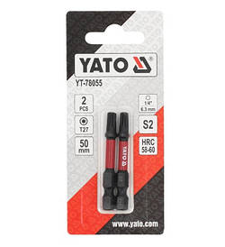Біти ударні S2 для шурупокрута YATO; "TORX" T27 х 50 мм. 6-гранний хвостовик 1/4", 2 шт. YT-78055