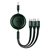 Кабель Baseus Bright Mirror 2 Series Retractable 3-in-1 Fast Charging  Data Cable USB to M+L+C 3.5A 1.1m Green