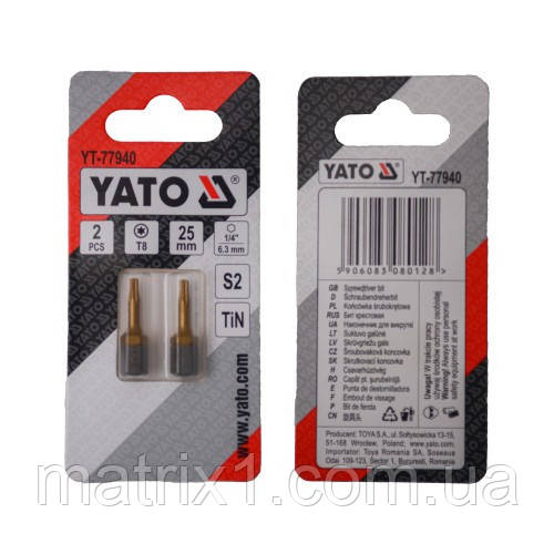 Насадка викруткова YATO TORX T8 х 25 мм. HEX 1/4», покрита титаном, 2 шт. YT-77940