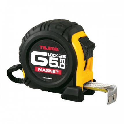 Рулетка TAJIMA будівельна ударостійка з магнітом G-LOCK, 5 м*25 мм, фото 1