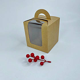 Коробка для ялинкової кульки або сувеніра, 115*115*120 мм, з вікном, крафт (ялинкова кулька до 11 см)