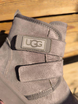 Угги ботиночки БЕЖЕВЫЕ KHAKI на липучках и высокой подошве с лейбл UGG утепленые женские зимние LQD, фото 6