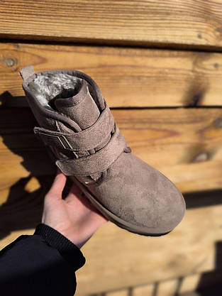 Угги ботиночки БЕЖЕВЫЕ KHAKI на липучках и высокой подошве с лейбл UGG утепленые женские зимние LQD, фото 3