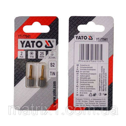 Насадка викруткова YATO TORX T10 х 25 мм. HEX 1/4», покрита титаном, 2 шт. YT-77941