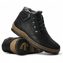Черевики чоловічі зимові Clubshoes (Україна) шкіряні, водонепроникні з натуральним хутром на шнурівці чорні R1чер