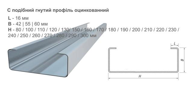 С профиль - 80 / 100 / 110 / 120 / 130/ 150 / 160 / 170 / 180 / 190 / 200 / 210 / 220 / 230 / 240 / 250 / 260 / 270 / 280 / 290 / 300