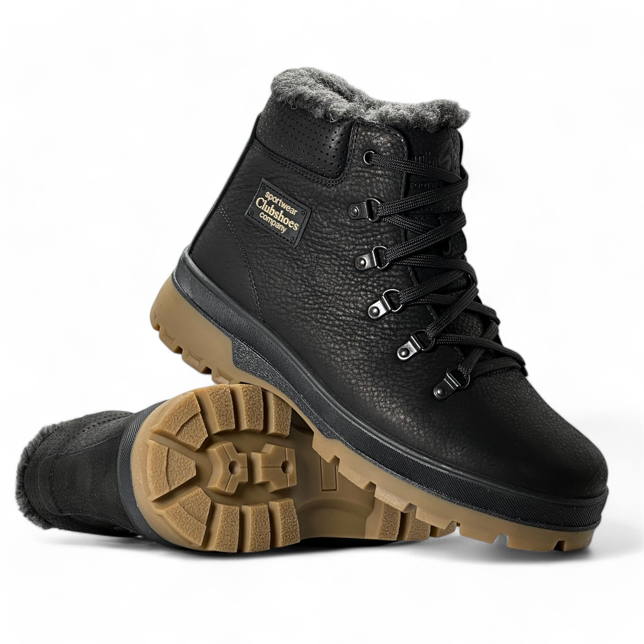 Черевики чоловічі зимові Clubshoes(Україна) шкіряні, водонепроникні з хутром та шнурівкою чорні  20бот чер