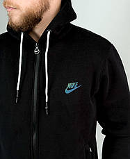 Теплий чоловічий спортивний костюм Nike чорний фліс велюр, зимовий утеплений спорт костюм Найк із капюшоном, фото 6
