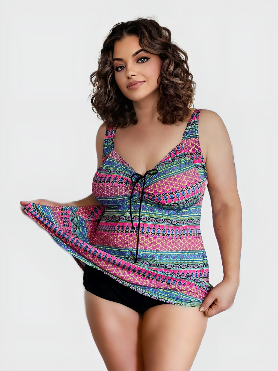 Купальник танкіні Sisianna 318001-20 чорний-кольоровий 54 56 58 60 62 розмір