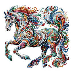 АВ-021. Алмазна мозаїка часткова блискучими стразами Кінь