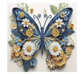 АВ-029. Алмазна мозаїка часткова блискучими стразами Метелик з квітами