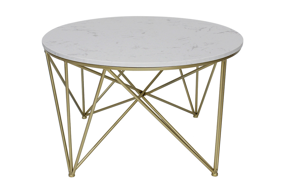 Журнальний столик на металевих ніжках зі стільницею із білого натурального каменю 72х72х44 см, фото 1