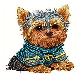 АВ-033. Алмазна мозаїка часткова блискучими стразами Песик йорк