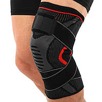 Наколенник эластичный с фиксирующим ремнем и силикон. кольцом и спиральными ребрами жесткости (1шт) SIBOTE