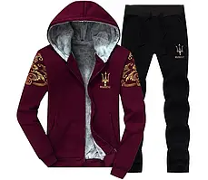 Спортивний костюм  зимовий  з капюшоном, тепла толстовка + штани, бордо + чорний XXXL-4XL