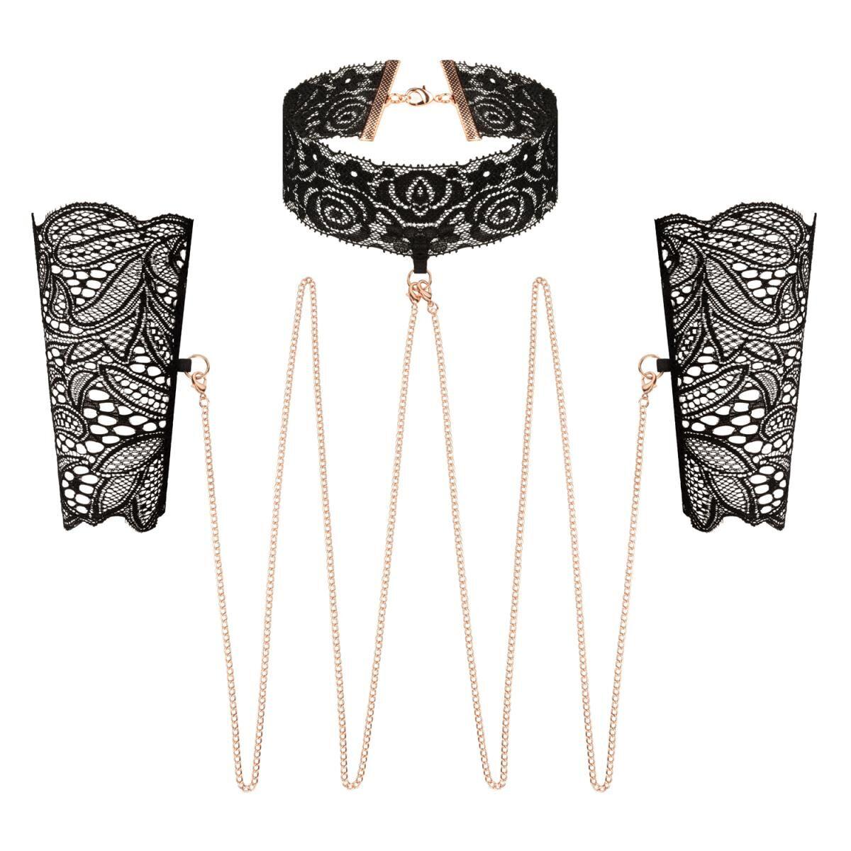 Мереживні наручники та комір Rosy Gold — Lace Cuffs and Collar — Black