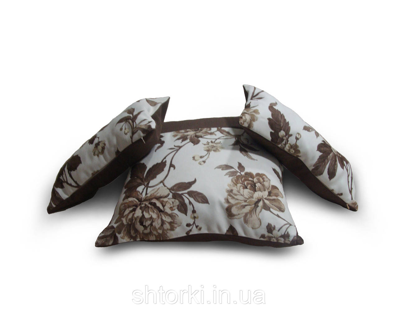 Комплект декоративних подушок Firanka Flowers 45х45см 1шт 40х20см 2шт молочні з коричневим (п_0453)