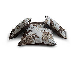 Комплект декоративних подушок Firanka Flowers 45х45см 1шт 40х20см 2шт молочні з коричневим (п_0453)