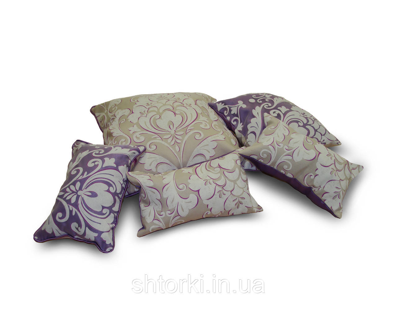 Комплект декоративних подушок Firanka Damask 30х30см 1шт 42х42 1шт 30х18см 3шт Фіолетові та Пісочні (п_0458)