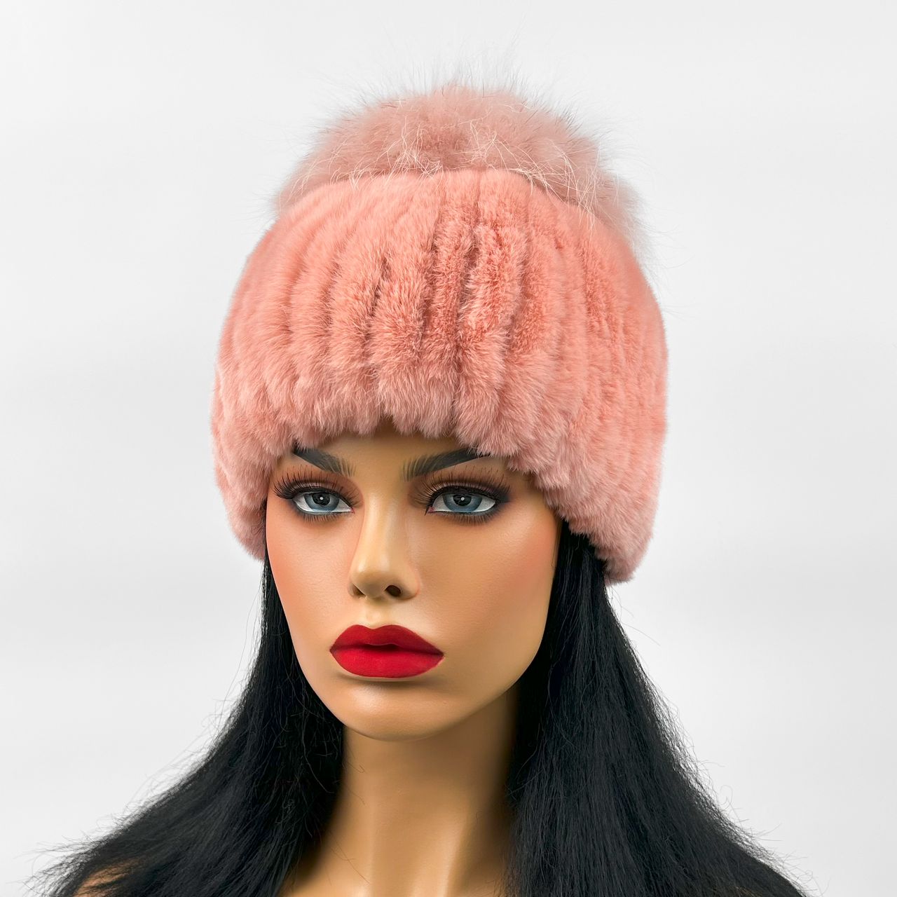 Хутряна шапка з Rex Rabbit (Персикова)