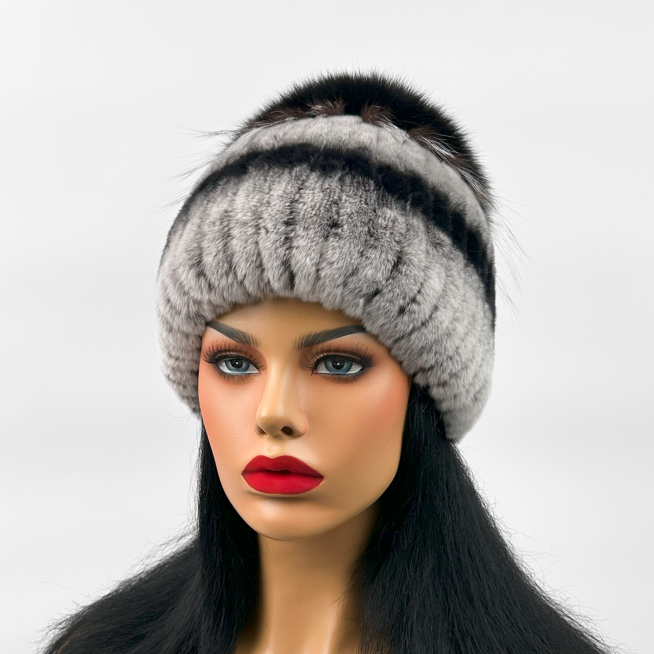 Хутряна шапка з кролика Rex Rabbit і чорнобурки "Лія" (Сіро-чорна)