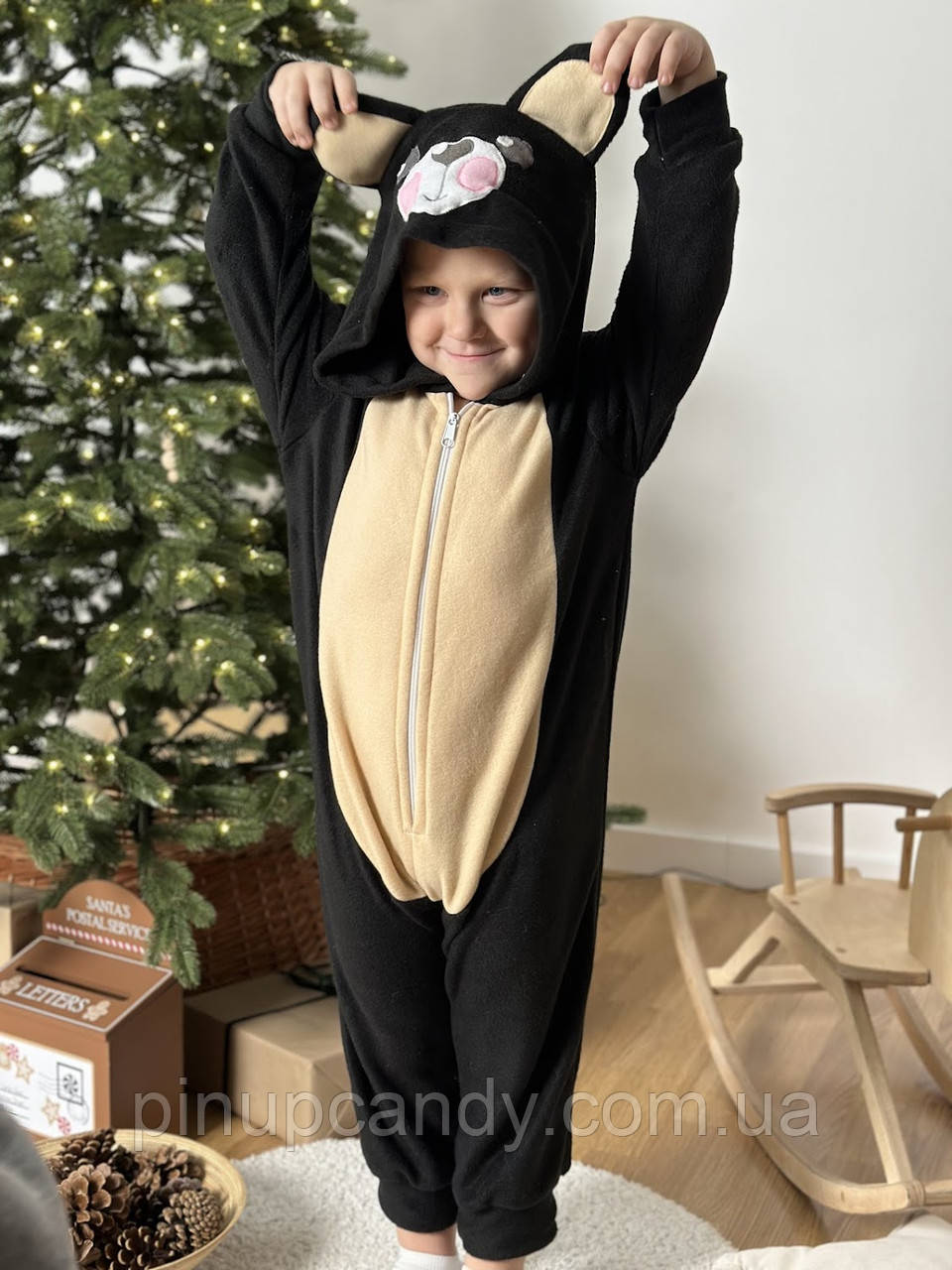 Кігурумі дитячий костюм піжама з флісу Ведмедик чорний (зріст 134-152 см), фото 1