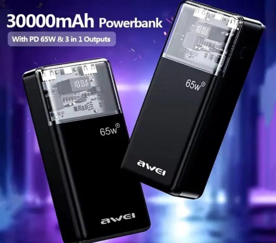 Power Bank AWEI P109K 30000mAh 65W+22.5W PD+QC