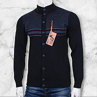 Кофта з коміром на ґудзиках чоловіча турецька в'язана, светр чорний чоловічий в'язаний теплий розмір m l